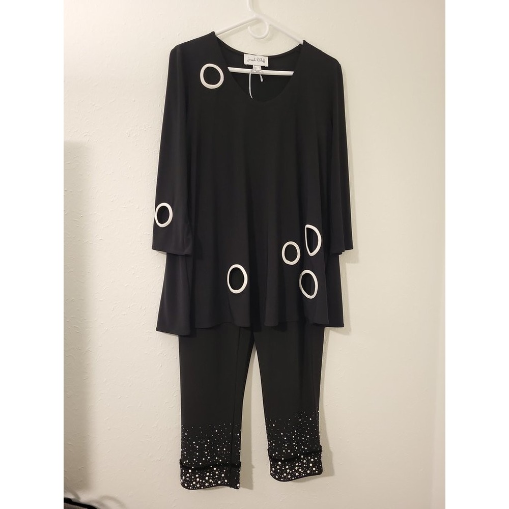 Joseph Ribkoff Black Two-Piece Set Circle and Rhinestone Accents‎